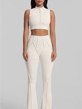 Better Me Women's Cream High-Waist Flare Pants